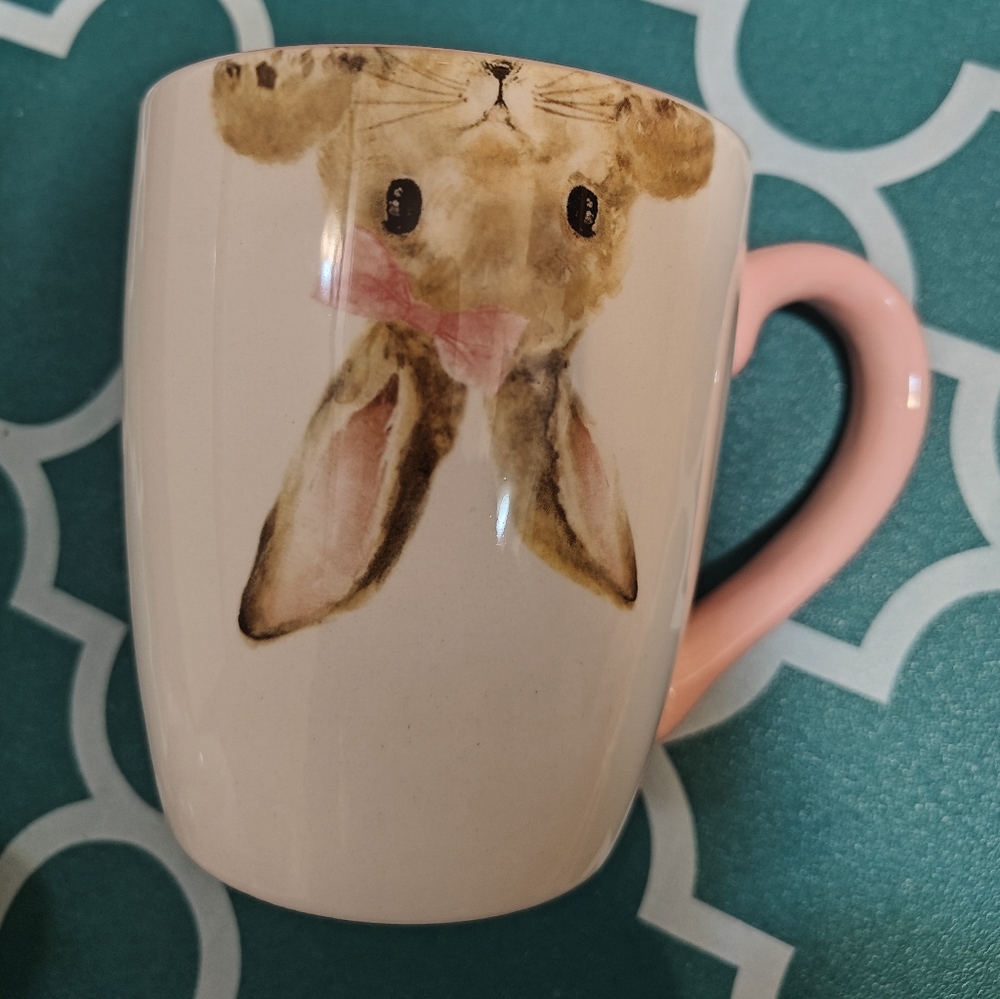 Cute Bunny Ceramic Pet Lover Mug -  Light Pink Color Handle And Inside